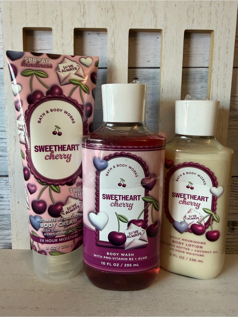 Bath & Body Works SWEETHEART CHERRY 3pc  Set - Body Wash, Cream, Lotion New Lot
